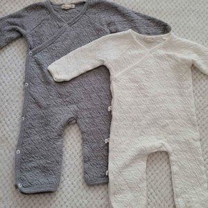 *Great for Twins* Burt's Bees Organic Wrap Front Baby Jumpsuits - Set of 2